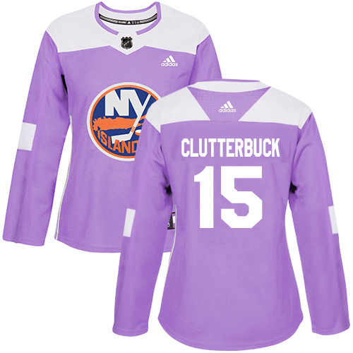 Adidas Islanders #15 Cal Clutterbuck Purple Authentic Fights Cancer Women's Stitched NHL Jersey
